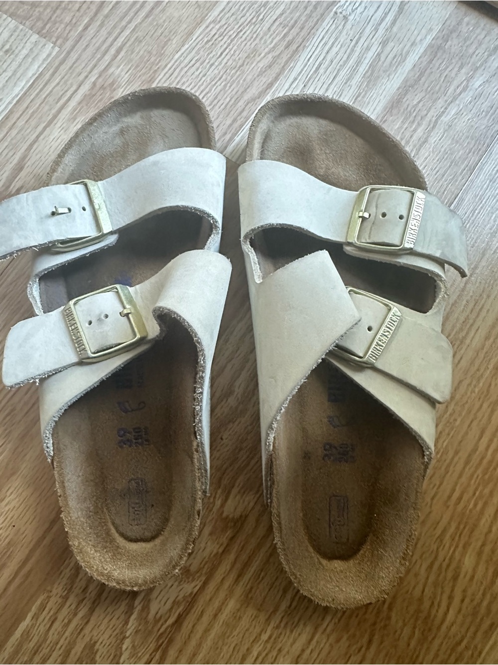 Birkenstock Cream Suede Double Strap Slide Sandals Size 39
